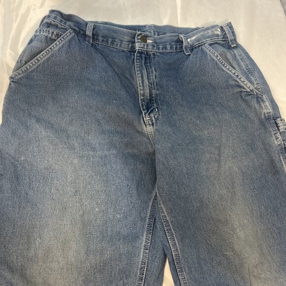 Carhartt Jeans Mens Large Cargo Carpenter Blue Pockets Workwear Construction